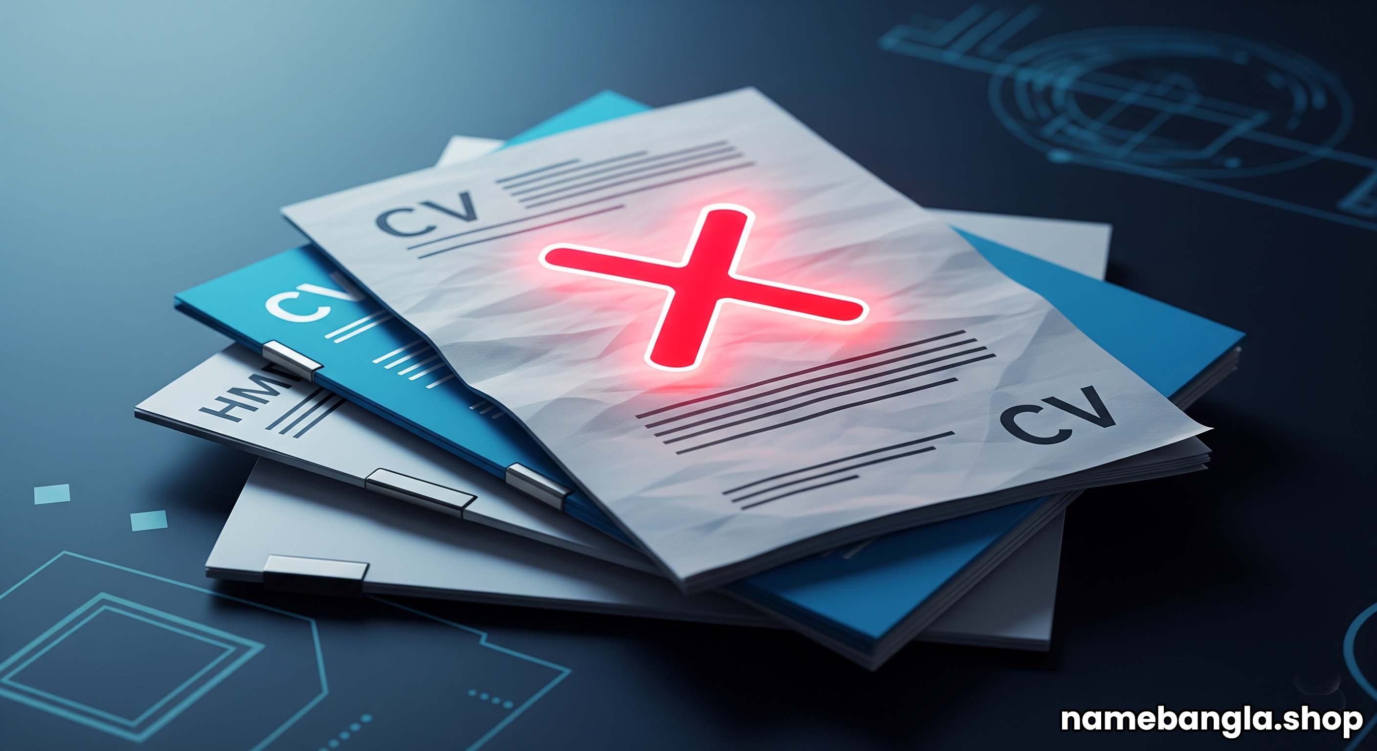 A rejected CV with a red X mark symbolizing common cv mistakes