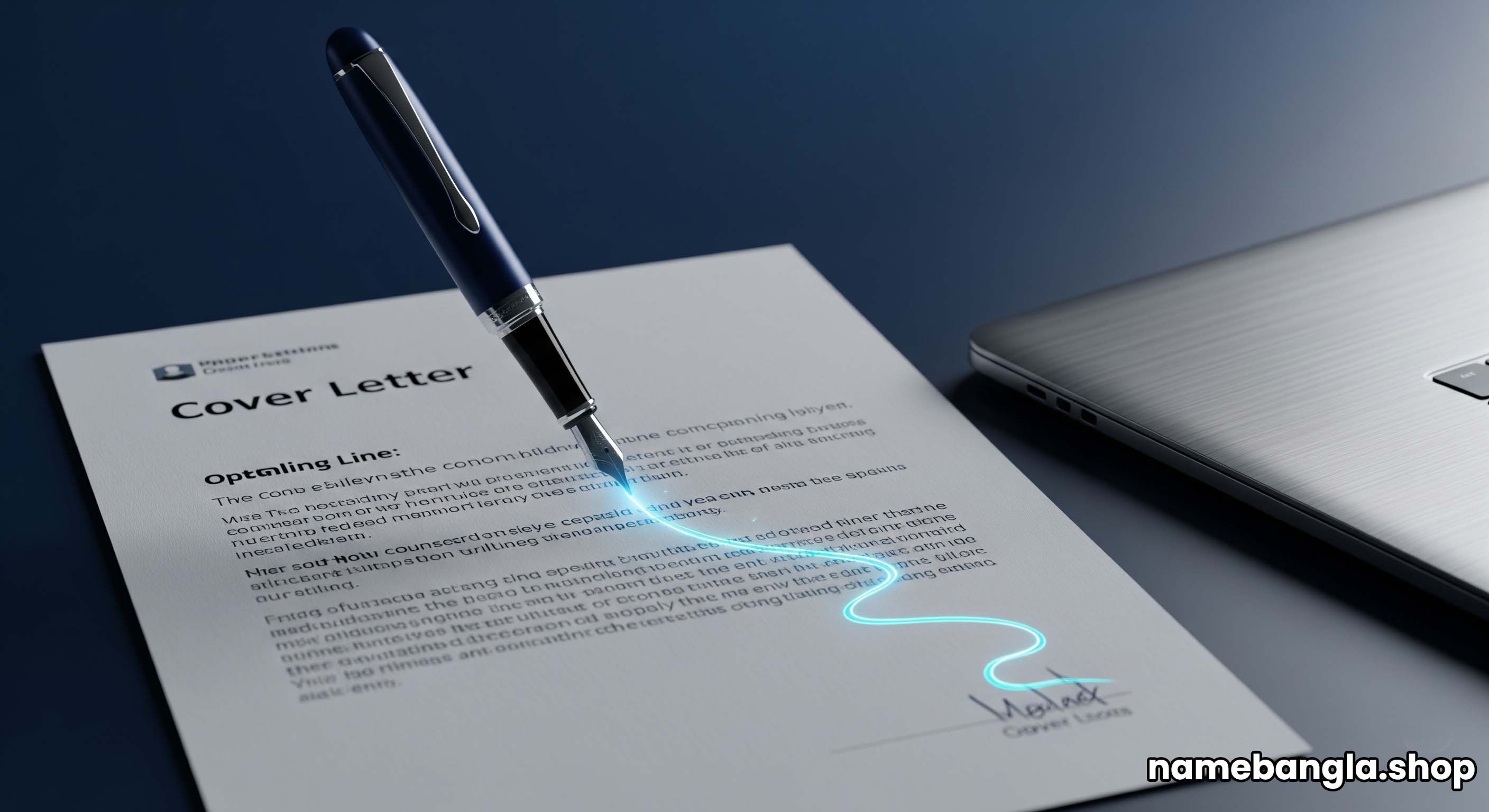 An elegant pen writing a professional cover letter